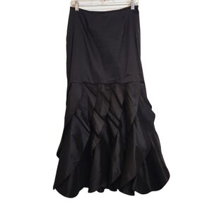 KM Collections Black Ruffle 90s Minimalist Maxi Mermaid Skirt Size 8